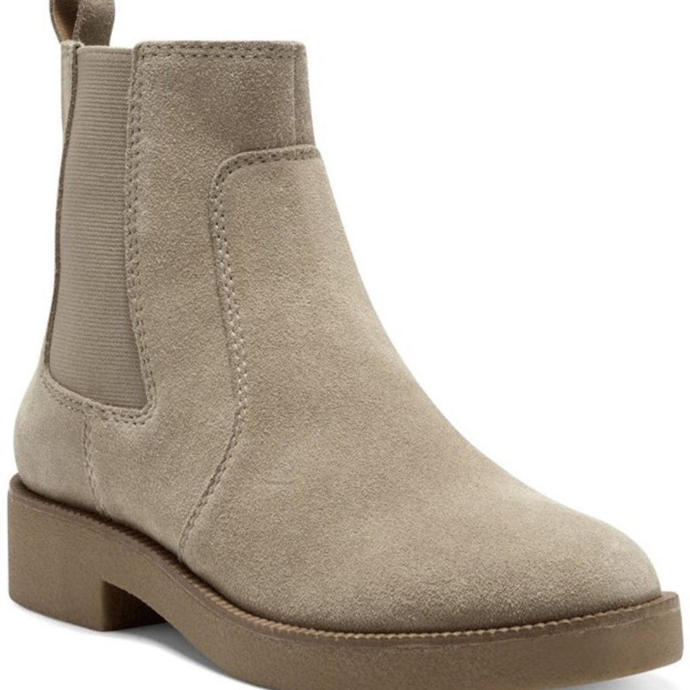 Lucky Brand Ressy Chelsea Boots Suede Leather Booties Dune Beige Size 9 NEW